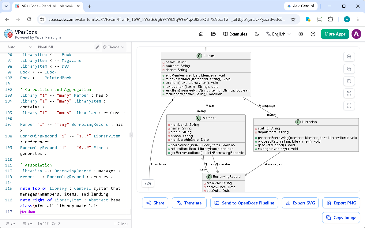 VPasCode diagram-as-code tool dual-panel editor performing real-time text to diagram rendering