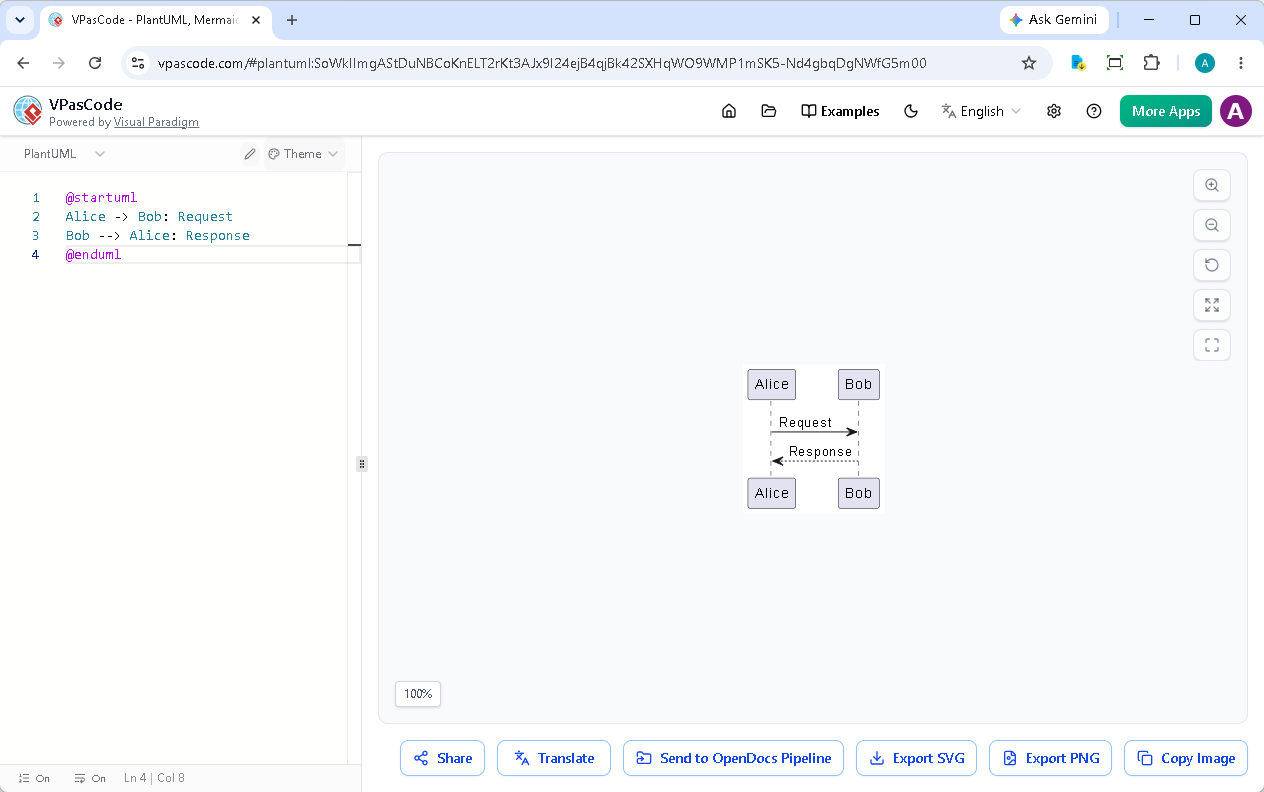 VPasCode diagram-as-code tool interface showing live text to diagram preview