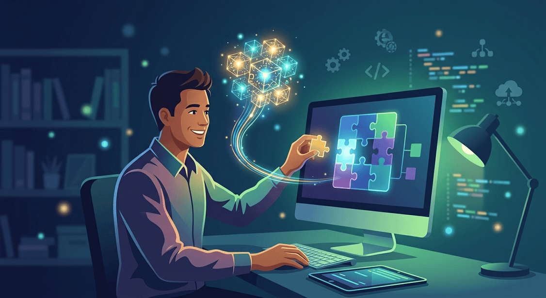 Conceptual illustration of AI assisting a developer using a free diagram-as-code tool