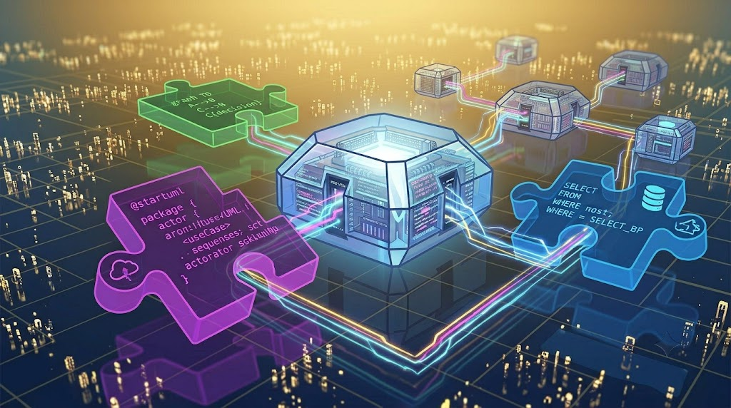 Dynamic illustration of multiple data engines merging into a single core platform