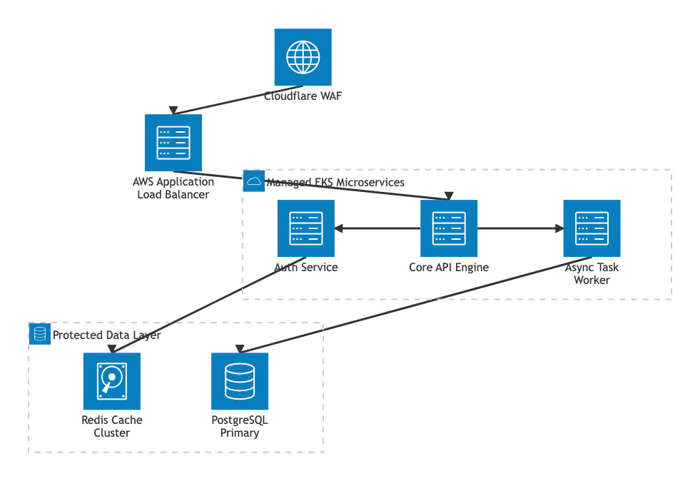 Mermaid system architecture diagram generated from code in VPasCode text to diagram platform