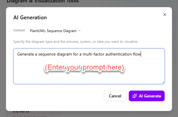 To enter a diagram prompt in VPasCode for diagram generation