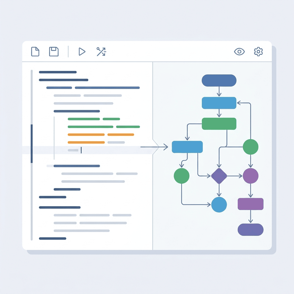 Split-screen view of real-time diagram rendering beside code in the diagram-as-code tool