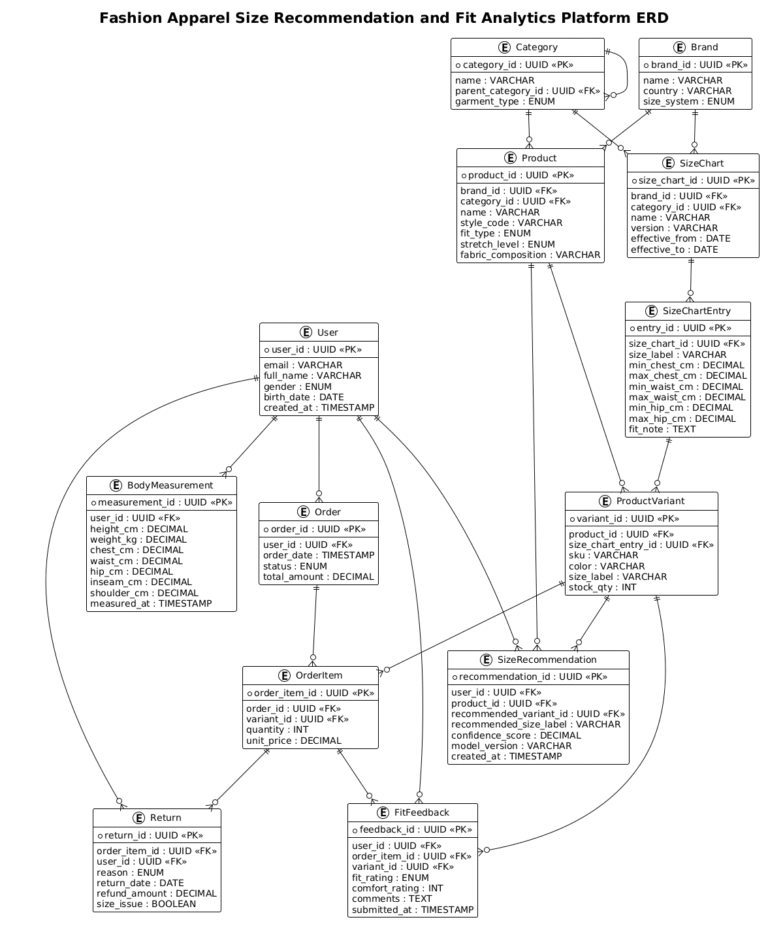 Mastering Retail Data Models: A Fashion Apparel Size Recommendation ERD with PlantUML