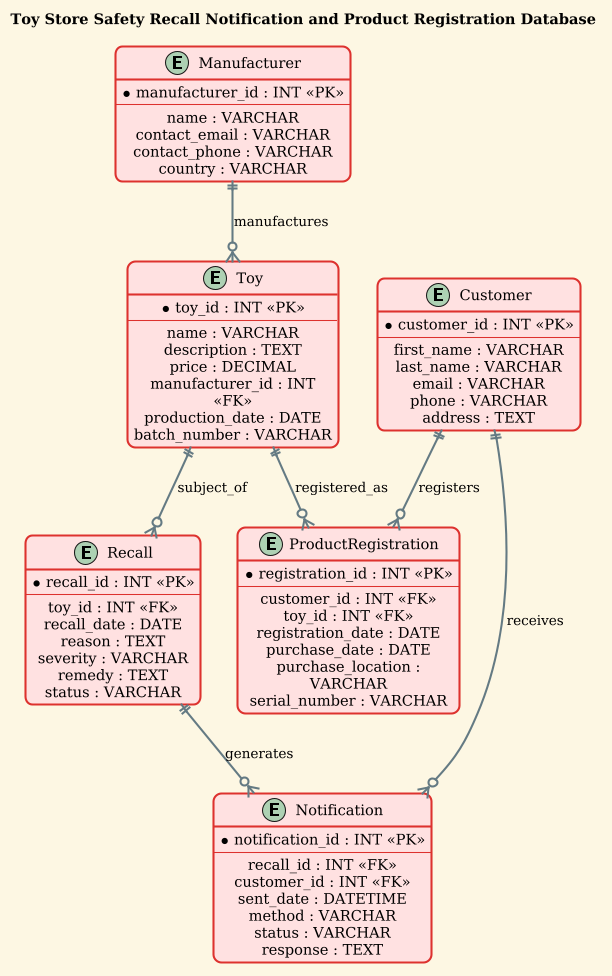 Mastering Retail Database Modeling: A PlantUML ERD for Safety Recalls